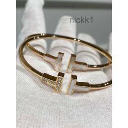 Bangle Bracelet Double t Female Electroplating 18k Rose Gold White Fritillaria Full Diamond Shaped Open Live Broadcast FOPV