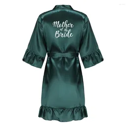 H Women's Sleepwear Green Bridesmaid Mother of the Bride Robes with Ruffle White Letters Satin Bridal Party Bathrobe Wedding Gift