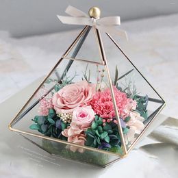 Vases Geometric Glass Flower Planter Diamond Shape Display Eternal Micro-landscape Terrarium Home Tabletop Decorations