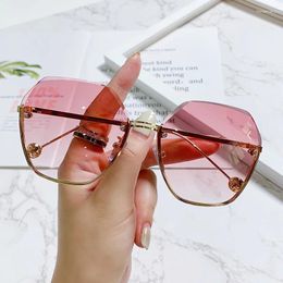 Sunglasses 2023 Semi Rimless Alloy Frame Women's Trendy Pink Sun Glasses Female Eyeglasses Eyewear UV400 Protection