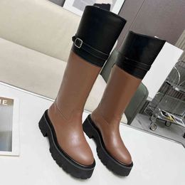 Famous designer shoes knight boots Fashionable and versatile quality Hardware buckle calfskin Leather heels Chelsea booties