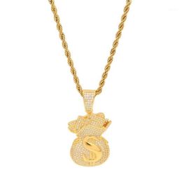 Pendant Necklaces US Dollar Money Bag High Quality Cubic Zirconia Iced Out Gold Chains For Men's Hip Hop Necklace Jewellery Gif215B