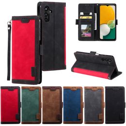 S24 Leather Wallet Cases For Samsung S24 Ultra S24 Plus Contrast Color Fashion Luxury Business Hybrid Hit Credit ID Card Slot Stand Flip Cover PU Pouch Purse Strap