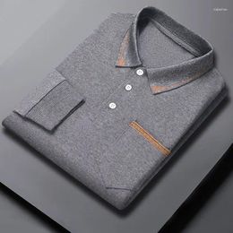 Men's Polos 2023 Spring And Autumn Fashion Colorblocking Versatile POLO Collar True Pocket Long Sleeve Casual Loose Oversize T-shirt