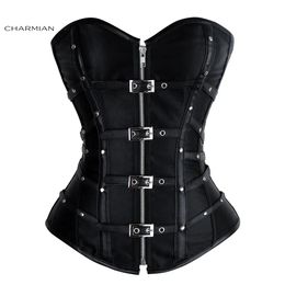 Shaper Charmian Plus Size Women's Gothic Steampunk Corsets Satin Zipper Overbust Corset Top Waist Trainer Espartilho Corpete Coreselet J1