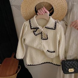 Clothing Sets Children Set Korean Style 2023 Autumn Girls Lapel Cardigan Casual Simple Elegant Top Skirt Two Piece