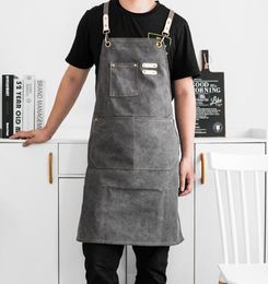 Cotton Canvas kitchen Aprons For Woman Men Work Apron For Grill Restaurant Bar Shop Cafes Beauty Nails Studios Hair Stylist Bib7834873