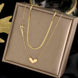 Classic Peach Heart Double Gold Titanium Steel Short Necklace For Woman Fashion Sexy Girl's Clavicle Chain Korean Luxury Jewe244N