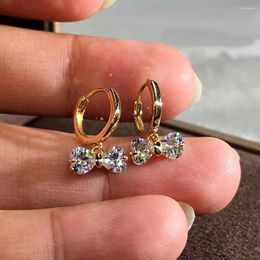 Backs Earrings 14K Yellow Gold Women Drop Clip Hoop Moissanite Diamonds 1.5 Carat Heart Bow Wedding Party Engagement Anniversary