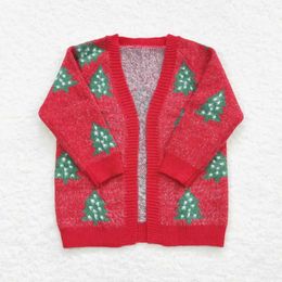 Wholesale Baby Girl Cardigan Sweater Christmas Tree Red Open Long Sleeves Coat Kids Woollen Children Toddler Fall Winter Clothing 231221