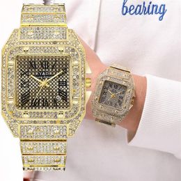 Wristwatches Gold Watch Men Famous Top Male Quartz Watchs Square Diamond Calendar Wristwatch Mens Clock Relogio Masculino244S