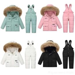 Winter Kids Clothes Set Boys Girl Ski Overall Baby Snow Jumpsuit 12 to 18M Green Pink White Black Children Down Jacket and Pants 231220