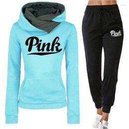 Women's Two Piece Pants Women Tracksuit Clothing Set Letter Printing Hooded Sweatshirt Sweatpant Casual Jogging Suit Female Outwear Or