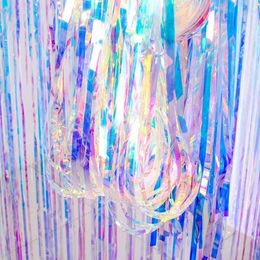 Party Decoration Rain Silk Curtain Birthday Rainbow Tassel Ribbon Laser Graduation Stage Pull Flower Wedding 2021226F