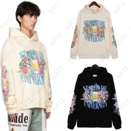 Rhude Hoodie Designer Hoodies For Men Hooded Sweater Pullover Sweatshirt Floral Flag Letter Print Loose Casual High Street Long Sleeve Sweatshirts Mens Hoodie