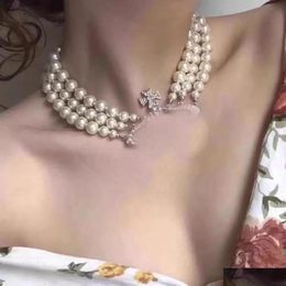 Designer Mtilayer Pearl Rhinestone Orbit Necklace Clavicle Chain Baroque Necklaces For Women Jewelry Gift Drop Delivery Dh8Tp