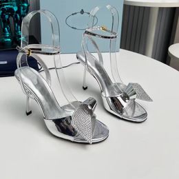 The best brand high heel sandals women leather luxury designer shoes casual ankle strap buckle crystal decorative dress shoe