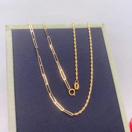 Chains Real Pure 18K Yellow Gold Chain Women Lucky Twist Rope Square Cable O Link Necklace 45cm