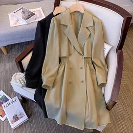 Women's Suits 2024 Spring Autumn Black Khaki Coat Large Size Blazer Waist Slimming Suit Collar Windbreaker Jacket Long