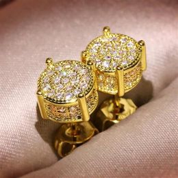 Unisex Men Women Stud Earrings Gold Silver Plated Sparkling Luxury Shining Crystal CZ Simulated Diamond Earring Jewelry234q