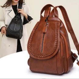 School Bags Korean Fashion Vintage Soft Leather Women Backpacks High Capacity Travel Shoulder Messenger Bag Totes