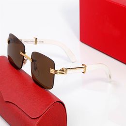 lunettes new designer sunglasses for men white buffalo horn glasses women wood bamboo rimless sunglasses with wave metal frame com205L