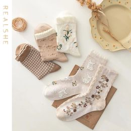 5 Pairs/Lot Baby Kids Socks Autumn Winter Floral Plaid Cartoon Socks Toddler Girls Socks Children Clothing Accessories 231221