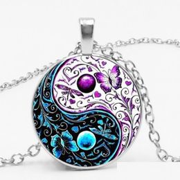 Pendant Necklaces 3 Colors Tibet Cabochon Glass Chain Necklace Ying Yang Butterfly Gifts For Men And Women Drop Delivery Jewelry Pend Dh6Op