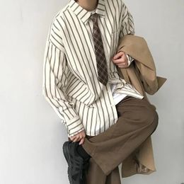 Autumn Japanese Retro Lapel Luxury Striped Shirt for Men Casual Long Sleeve Buttons Fashion Korean Clothes Hawaiian 231221