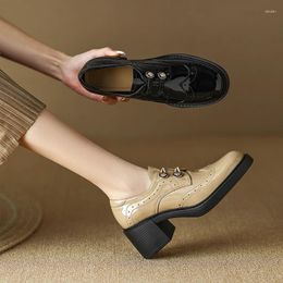 Dress Shoes 2024 Spring Women Pumps Natural Leather 22-25cm Sheepskin Cowhide Pigskin Full Hollow Brogue Lace Up Loafers