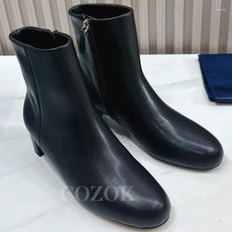Boots Short 2023 Autumn Appear Whitening Height Increasing Ladies Round Toe Real Leather Material Female High Heels