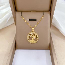 Pendant Necklaces 1pcs Tree Of Life Clear Crystal Zircon Necklace Women Stainless Steel Gold Colour Neck Chains Luxury Jewellery Wedding Gift