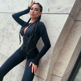 2024 Designer Long Sleeve Jumpsuits Women Fall Winter Bodycon Rompers Sexy Zipper Skinny Jumpsuits Stretchy Leggings Fitness Yogo Clothes Wholesale 10469