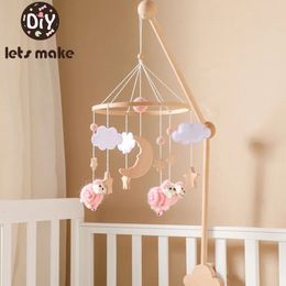 Baby Rattle Toy 0-12 Month born Cartoon Sheep Wooden Mobile Music Box Bed Bell Hanging Toy Holder Bracket Infant Crib Gift 231221