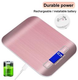 USB Rechargeable Scale Electronic Digital Food Kitchen Scale 5kg 10kg/1g LCD Display Stainless Steel Weight Grams Balance Measuring food Small Gram Weighting Tool