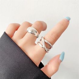 Cluster Rings WEDHOC 925 Sterling Silver Smooth Shiny Geometric Wave Cross Resizable Opening Ring For Women Luxury Jewelry Party Birthday