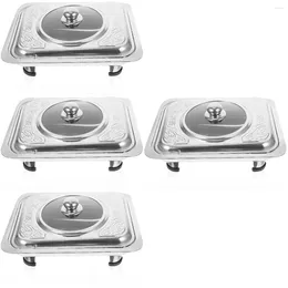 Dinnerware Sets 4 Count Snack Oven Steel Buffet Banquet Square Griddle Pan Chafer Dishes Stainless Four-leg Tray