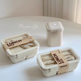 Wheat Straw Lunch Box Healthy BPA Free Bento Boxes Microwave Dinnerware Food Storage Container Soup Cup Lunch Box for Kids 231220