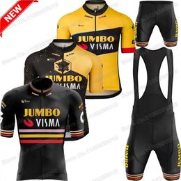 Jumbo Visma Trilogy Cycling Jersey Set Italy France Spain Tour Cycling Clothing Men Road Bike Shirt Suit Bicycle Bib Shorts 231220