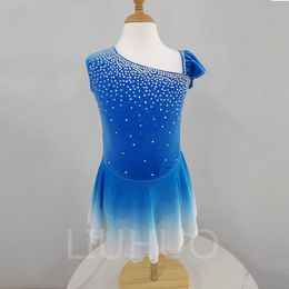 Figure Skating Dress Girls Teens Blue Ice Skating Dance Skirt Quality Crystals Dancewear Ballet Performance