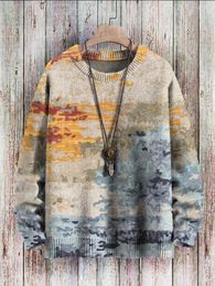 Men's Hoodies Simple Gradient Art Knit Pullover Print Casual Sweatshirt Women For Men Sweater