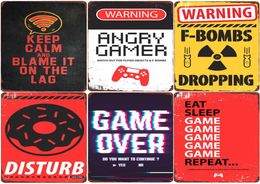 Warning Angry Gamer Vintage Tin Sign Gaming Repeat Poster Club Home Bedroom Decor Eat Sleep Game Funny Wall Stickers Plaque N379 Q3959687