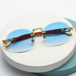 Sunglasses Rimless Diamond Wooden Frame Eyewear Design Women Men Small Round Sun Glasses For Male Traveling 2023