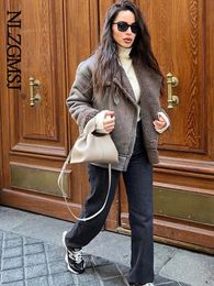 Nlzgmsj Winter Women Thick Warm Suede Lamb Jacket Short Motorcycle Brown Coats Faux Leather Jackets Outwear 231220