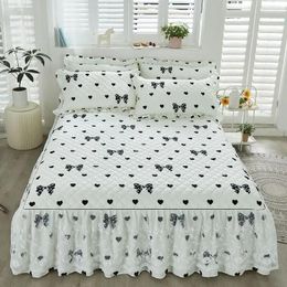 Bed Skirt Elegant Lace Ruffled Cotton Thicken Non-slip Mattress Cover Protector Bedspread Bedding Decor