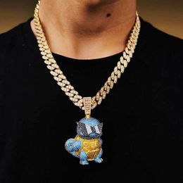 Pendant Necklaces Hip Hop CZ Stone Paved Bling Iced Out Gold Color Cool Cartoon Tortoise Pendants For Men Rapper Jewelry Gift227L