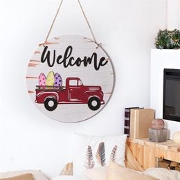 Novelty Items Interchangeable Seasonal Red Truck Welcome Door Sign Wooden Round Hanger Wreaths Signs For Farmhouse Home Decor225P
