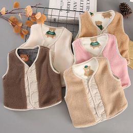 Children Baby Two Sides Wearing Vests Outerwear Lamb Wool Velvet Korean Casual Girl Boy Kid Coat Autumn Winter Sleeveless Jacket 231220