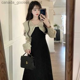 Two Piece Dress Autumn Fashion Fake Two Pieces Slim Over Knee Big Doll Neck Dress Cute Ladies College Style Long Sle Long Dress L231221
