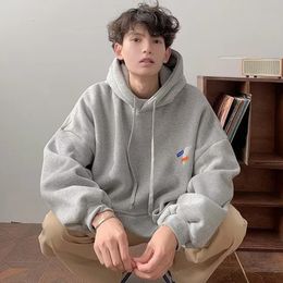 Korean Fashion Streetwear Oversized Hoodie Men Gray Hooded Sweatshirt Autumn Winter Casual Loose Fleece Hoodies Hip Hop Tops 231220